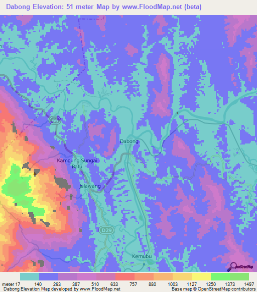 Dabong,Malaysia Elevation Map