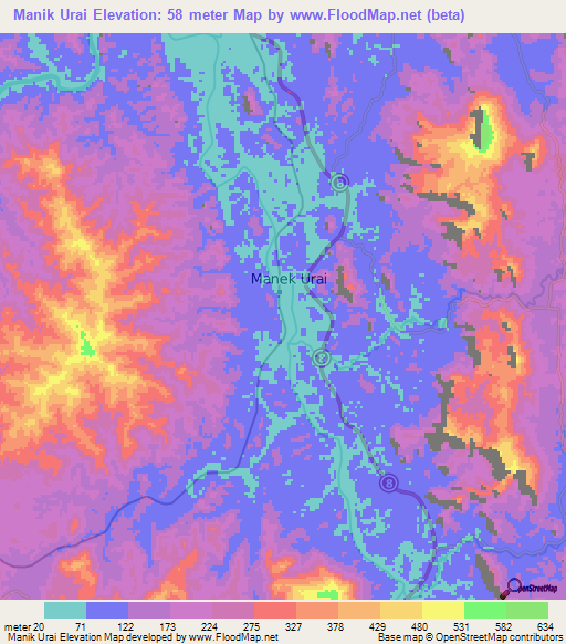 Manik Urai,Malaysia Elevation Map