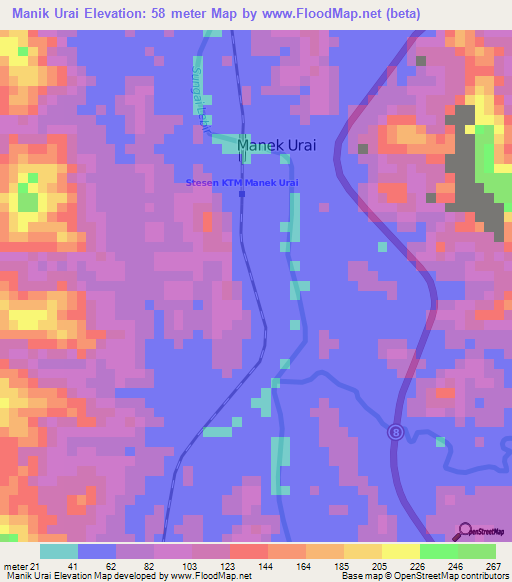 Manik Urai,Malaysia Elevation Map