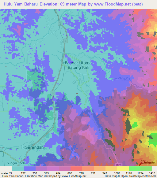 Hulu Yam Baharu,Malaysia Elevation Map