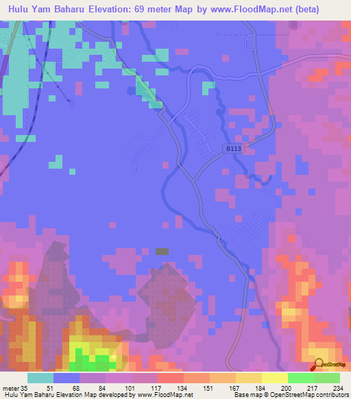 Hulu Yam Baharu,Malaysia Elevation Map