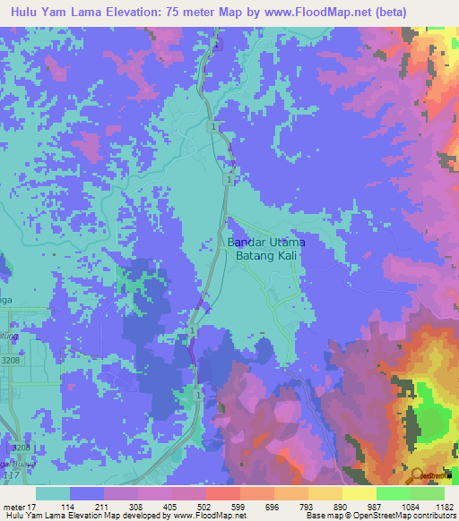 Hulu Yam Lama,Malaysia Elevation Map