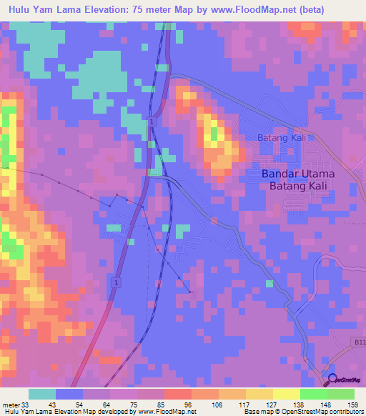 Hulu Yam Lama,Malaysia Elevation Map