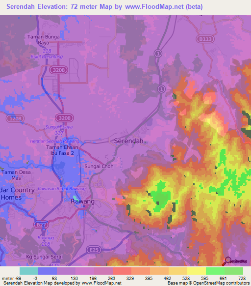 Serendah,Malaysia Elevation Map