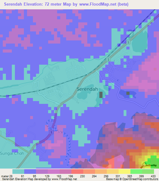 Serendah,Malaysia Elevation Map