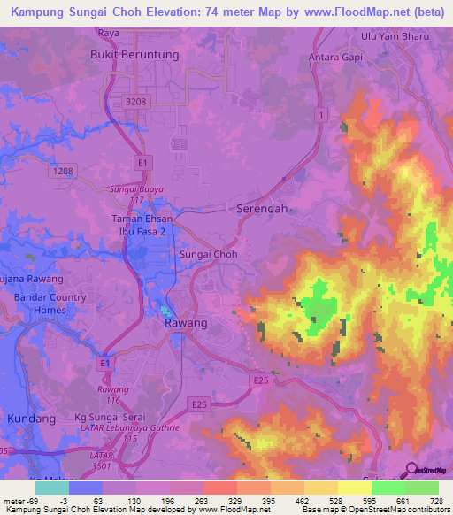 Kampung Sungai Choh,Malaysia Elevation Map