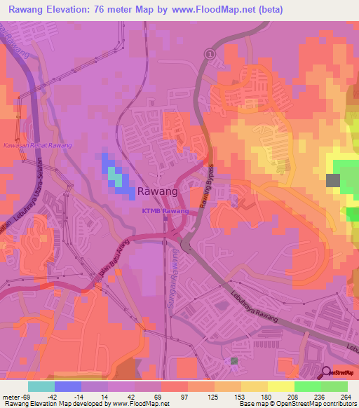 Rawang,Malaysia Elevation Map