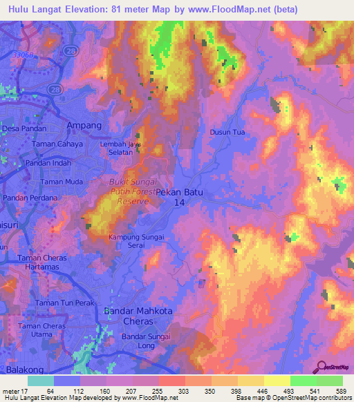 Hulu Langat,Malaysia Elevation Map