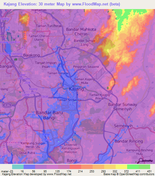 Kajang,Malaysia Elevation Map