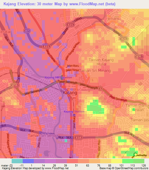 Kajang,Malaysia Elevation Map