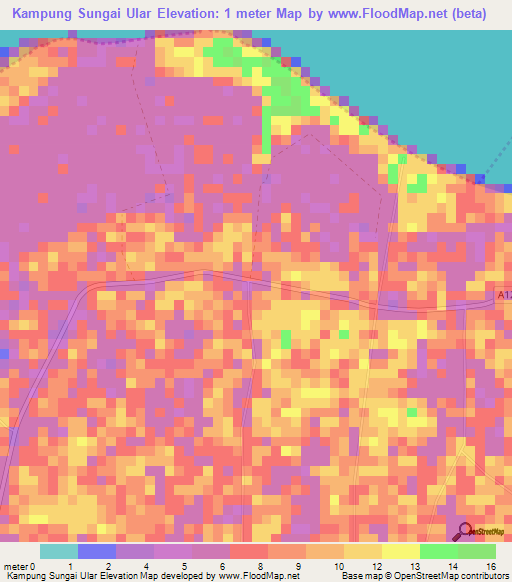 Kampung Sungai Ular,Malaysia Elevation Map