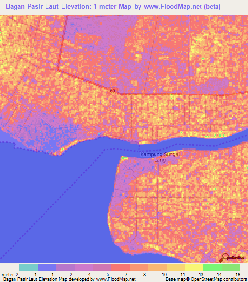 Bagan Pasir Laut,Malaysia Elevation Map