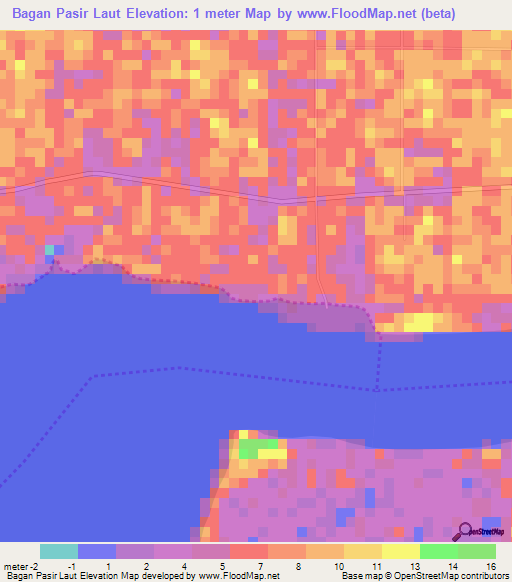 Bagan Pasir Laut,Malaysia Elevation Map