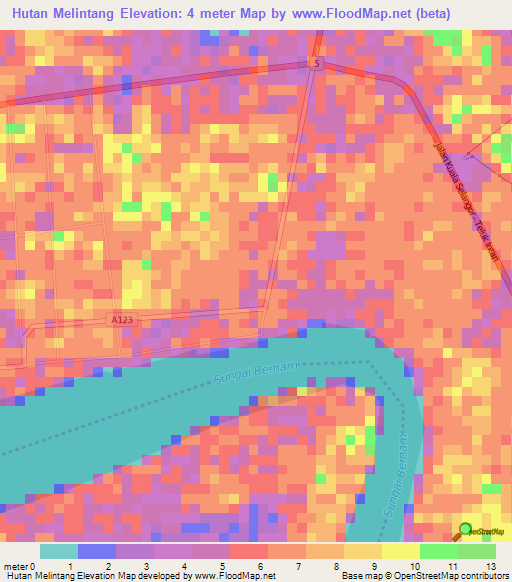 Hutan Melintang,Malaysia Elevation Map