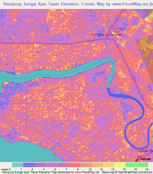 Kampung Sungai Ayer Tawar,Malaysia Elevation Map