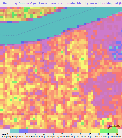 Kampung Sungai Ayer Tawar,Malaysia Elevation Map