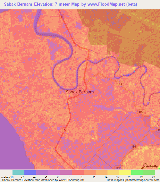 Sabak Bernam,Malaysia Elevation Map