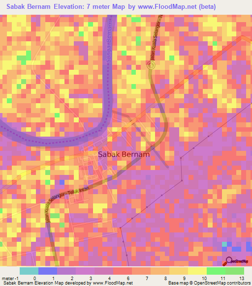 Sabak Bernam,Malaysia Elevation Map