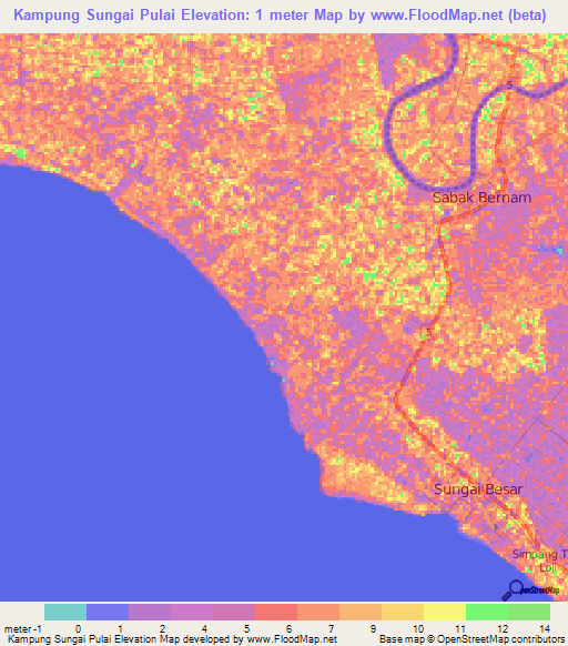 Kampung Sungai Pulai,Malaysia Elevation Map