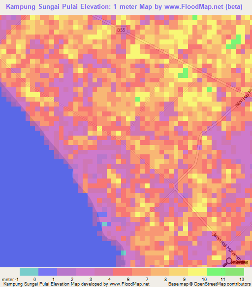 Kampung Sungai Pulai,Malaysia Elevation Map