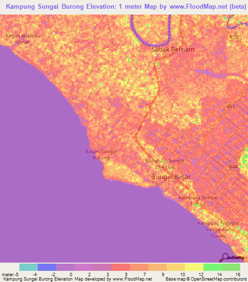 Kampung Sungai Burong,Malaysia Elevation Map