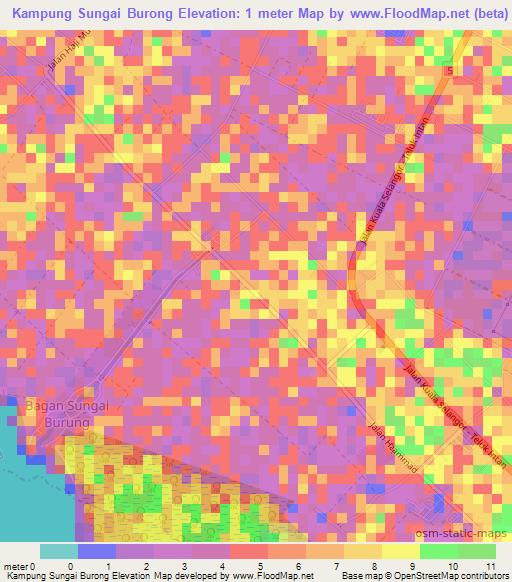 Kampung Sungai Burong,Malaysia Elevation Map