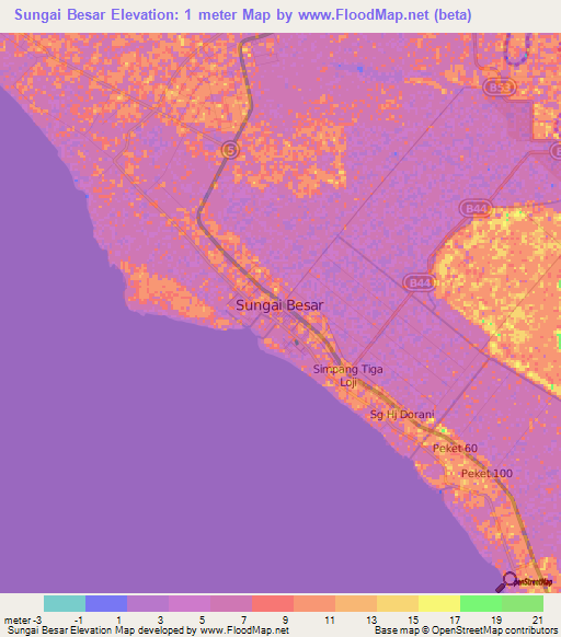 Sungai Besar,Malaysia Elevation Map