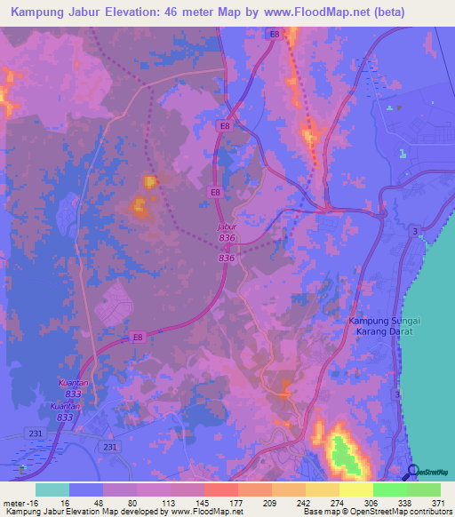 Kampung Jabur,Malaysia Elevation Map