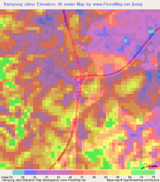 Kampung Jabur,Malaysia Elevation Map