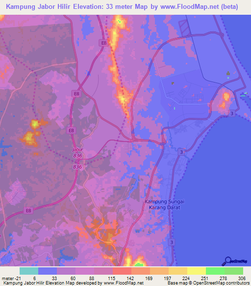 Kampung Jabor Hilir,Malaysia Elevation Map