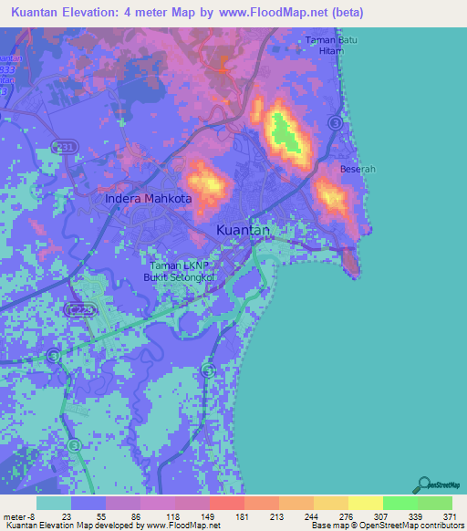 Kuantan,Malaysia Elevation Map