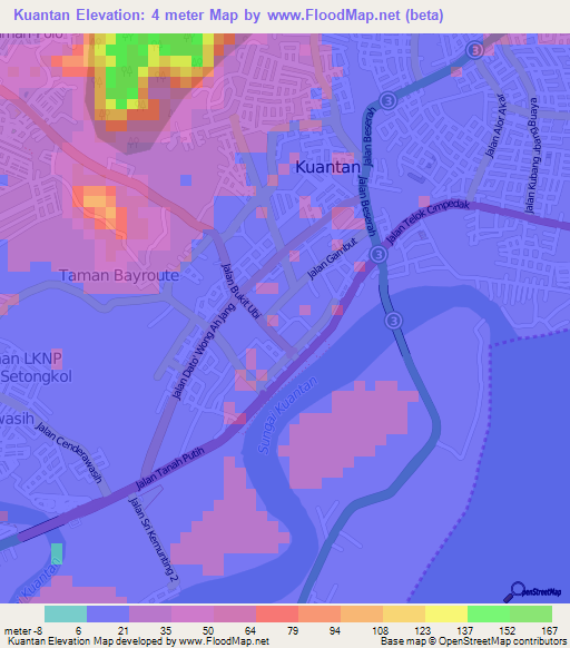 Kuantan,Malaysia Elevation Map