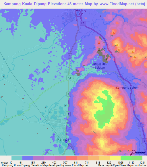 Kampung Kuala Dipang,Malaysia Elevation Map