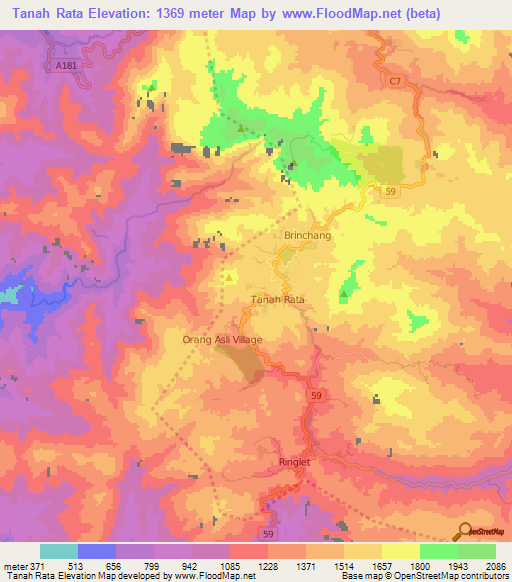 Tanah Rata,Malaysia Elevation Map