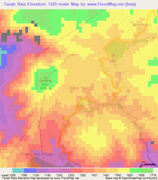 Tanah Rata,Malaysia Elevation Map