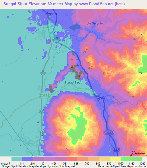 Sungai Siput,Malaysia Elevation Map