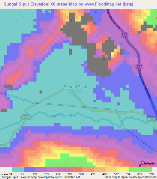 Sungai Siput,Malaysia Elevation Map