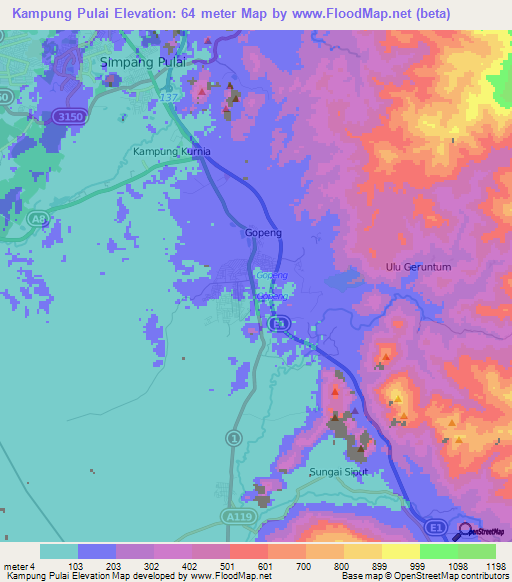 Kampung Pulai,Malaysia Elevation Map