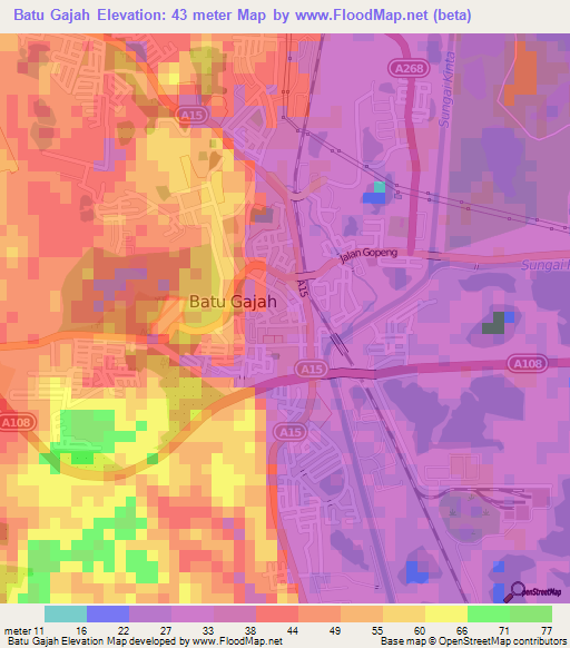 Batu Gajah,Malaysia Elevation Map