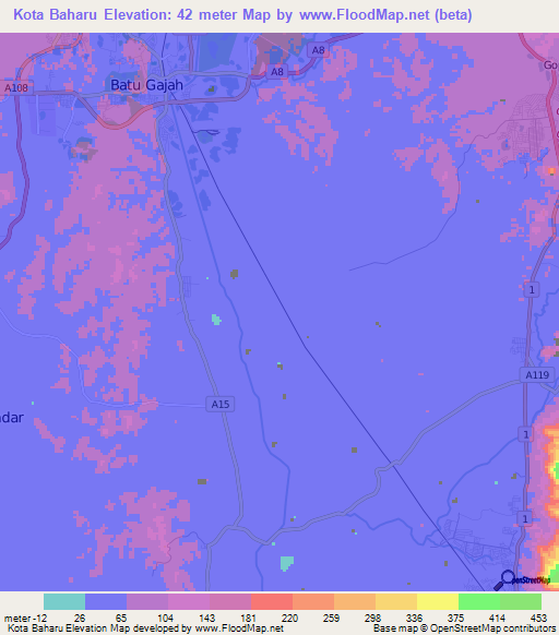 Kota Baharu,Malaysia Elevation Map