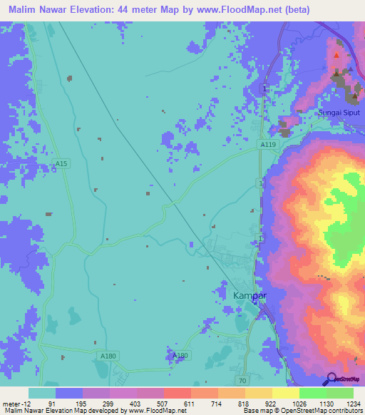 Malim Nawar,Malaysia Elevation Map