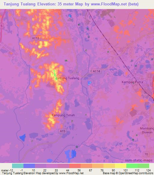 Tanjung Tualang,Malaysia Elevation Map