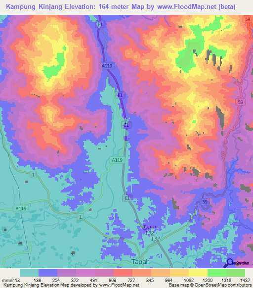 Kampung Kinjang,Malaysia Elevation Map