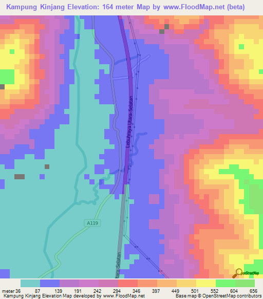 Kampung Kinjang,Malaysia Elevation Map