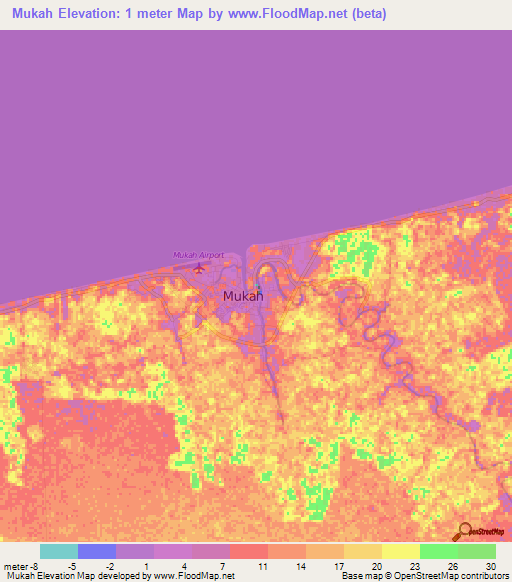 Mukah,Malaysia Elevation Map