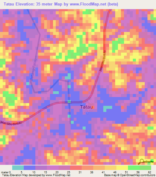 Tatau,Malaysia Elevation Map