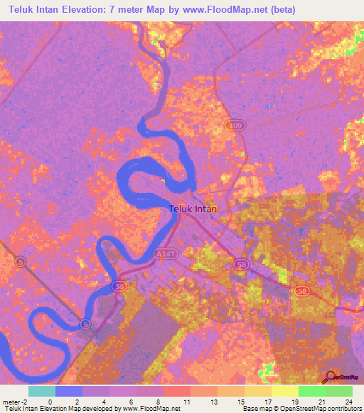 Teluk Intan,Malaysia Elevation Map