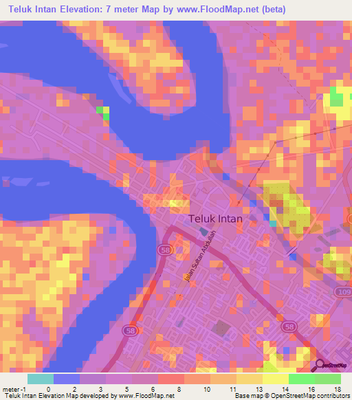 Teluk Intan,Malaysia Elevation Map