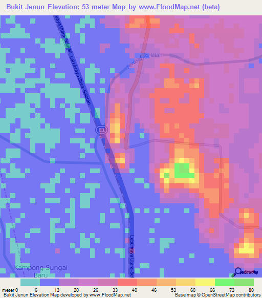 Bukit Jenun,Malaysia Elevation Map