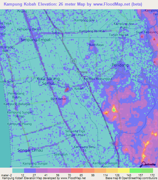 Kampung Kobah,Malaysia Elevation Map